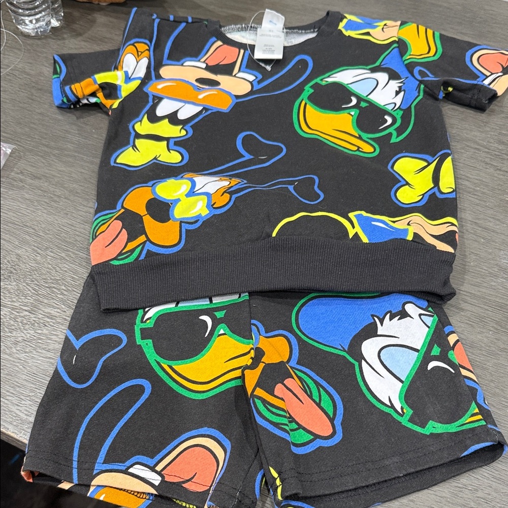 Disney Kids Matching Set Black with Neon Donald Duck Print